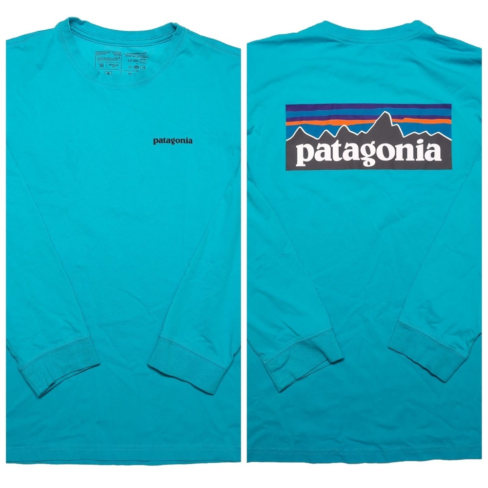 PATAGONIA Responsibili-Tee Long Sleeve T-Shirt P-6 Teal Blue Men's Medium‎ M